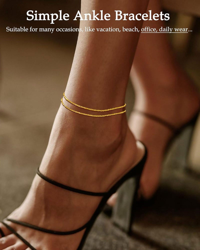 FUNEIA Gold Silver Ankle Bracelets for Women Waterproof 14K Gold Plated Anklets for Women Non Tarnish Dainty Layered Beaded Heart Anklet Set Summer Beach Foot Chain Jewelry Gifts Trendy Stuff - Image 4